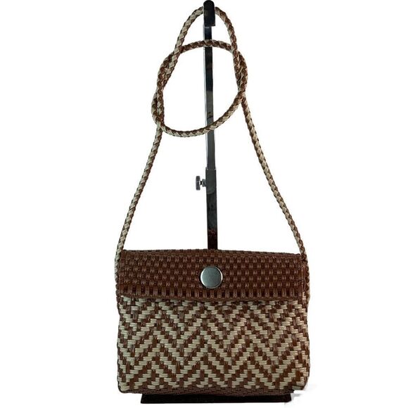 Oaxaca Mexico Hand Woven Plastic Cross Body Bag/Wristlet Brown/Tan - Picture 1 of 13